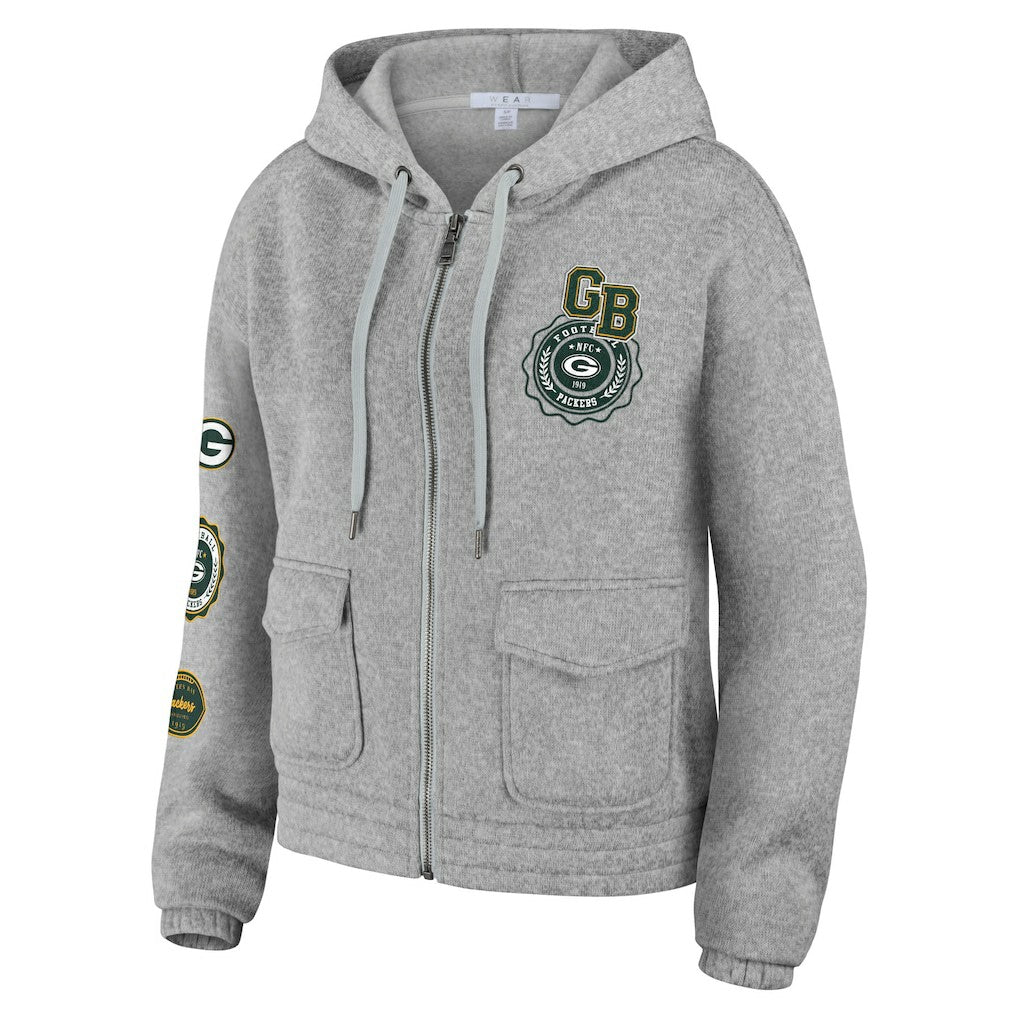 Green Bay Packers WEAR by Erin Andrews Women's Full-Zip Hoodie - Heather Gray - NFL