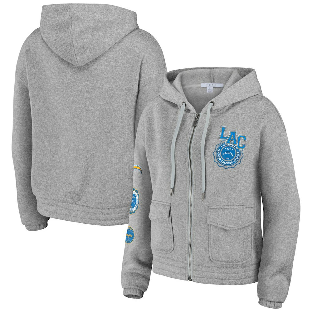 Los Angeles Chargers WEAR by Erin Andrews Women's Full-Zip Hoodie - Heather Gray - NFL