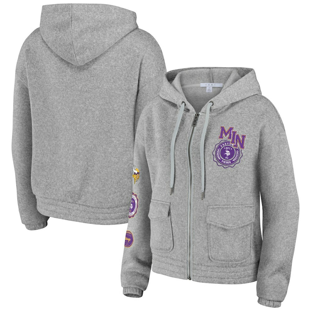 Minnesota Vikings WEAR by Erin Andrews Women's Full-Zip Hoodie - Heather Gray - NFL