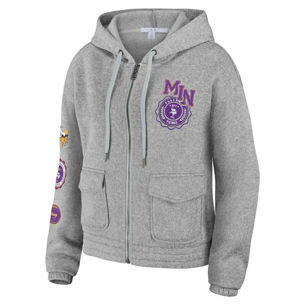 Minnesota Vikings WEAR by Erin Andrews Women's Full-Zip Hoodie - Heather Gray - NFL