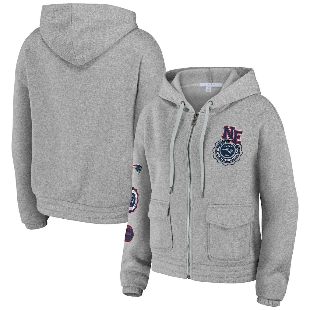 New England Patriots WEAR by Erin Andrews Women's Full-Zip Hoodie - Heather Gray - NFL