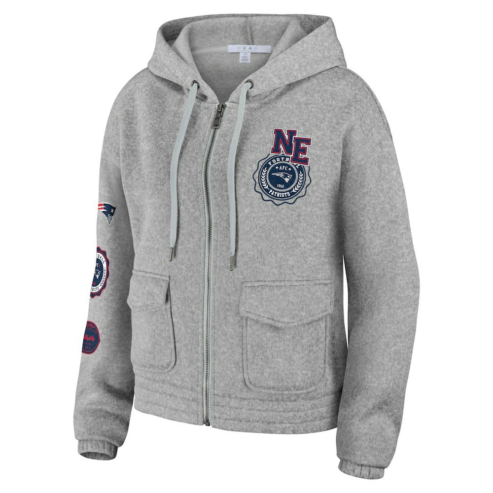 New England Patriots WEAR by Erin Andrews Women's Full-Zip Hoodie - Heather Gray - NFL