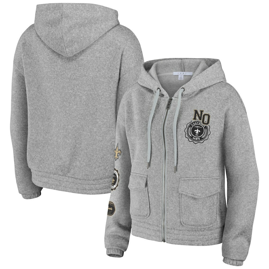 New Orleans Saints WEAR by Erin Andrews Women's Full-Zip Hoodie - Heather Gray - NFL
