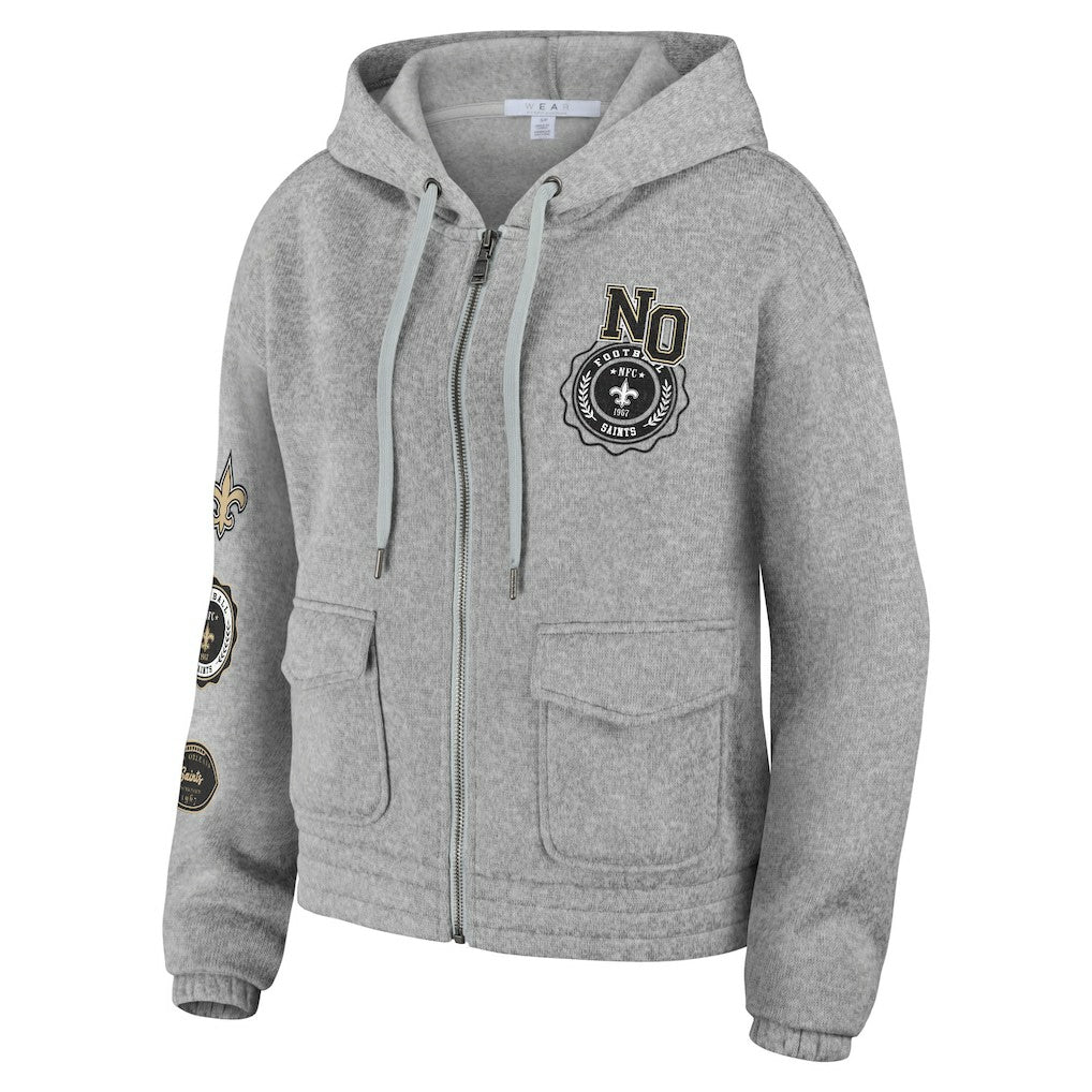 New Orleans Saints WEAR by Erin Andrews Women's Full-Zip Hoodie - Heather Gray - NFL