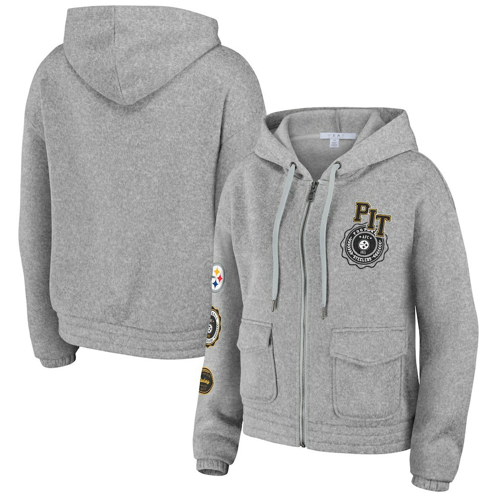 Pittsburgh Steelers WEAR by Erin Andrews Women's Full-Zip Hoodie - Heather Gray - NFL