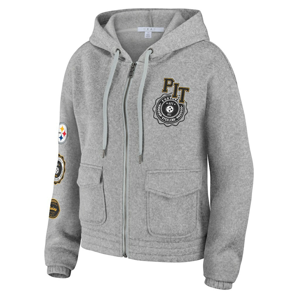 Pittsburgh Steelers WEAR by Erin Andrews Women's Full-Zip Hoodie - Heather Gray - NFL