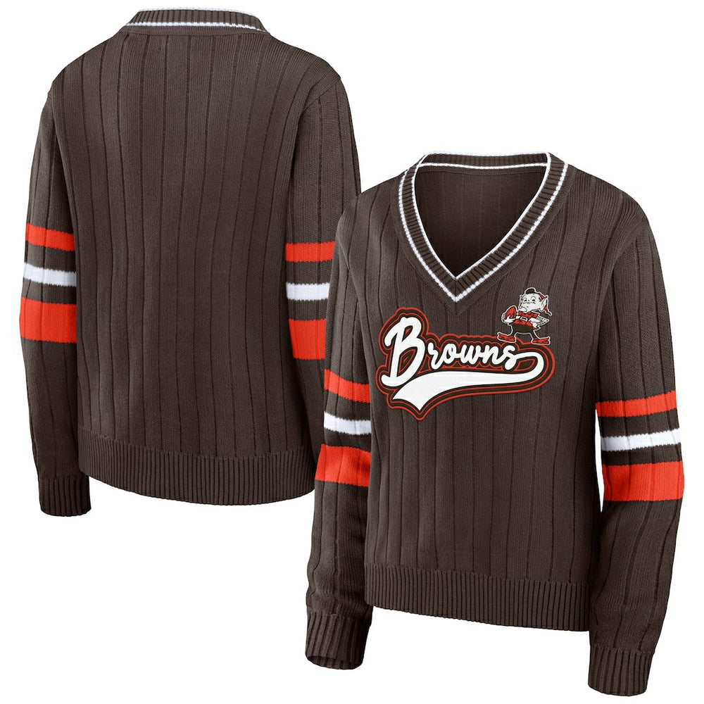 Cleveland Browns WEAR by Erin Andrews Women's Throwback V-Neck Sweater - Brown - NFL
