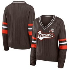 Cleveland Browns WEAR by Erin Andrews Women's Throwback V-Neck Sweater - Brown - NFL