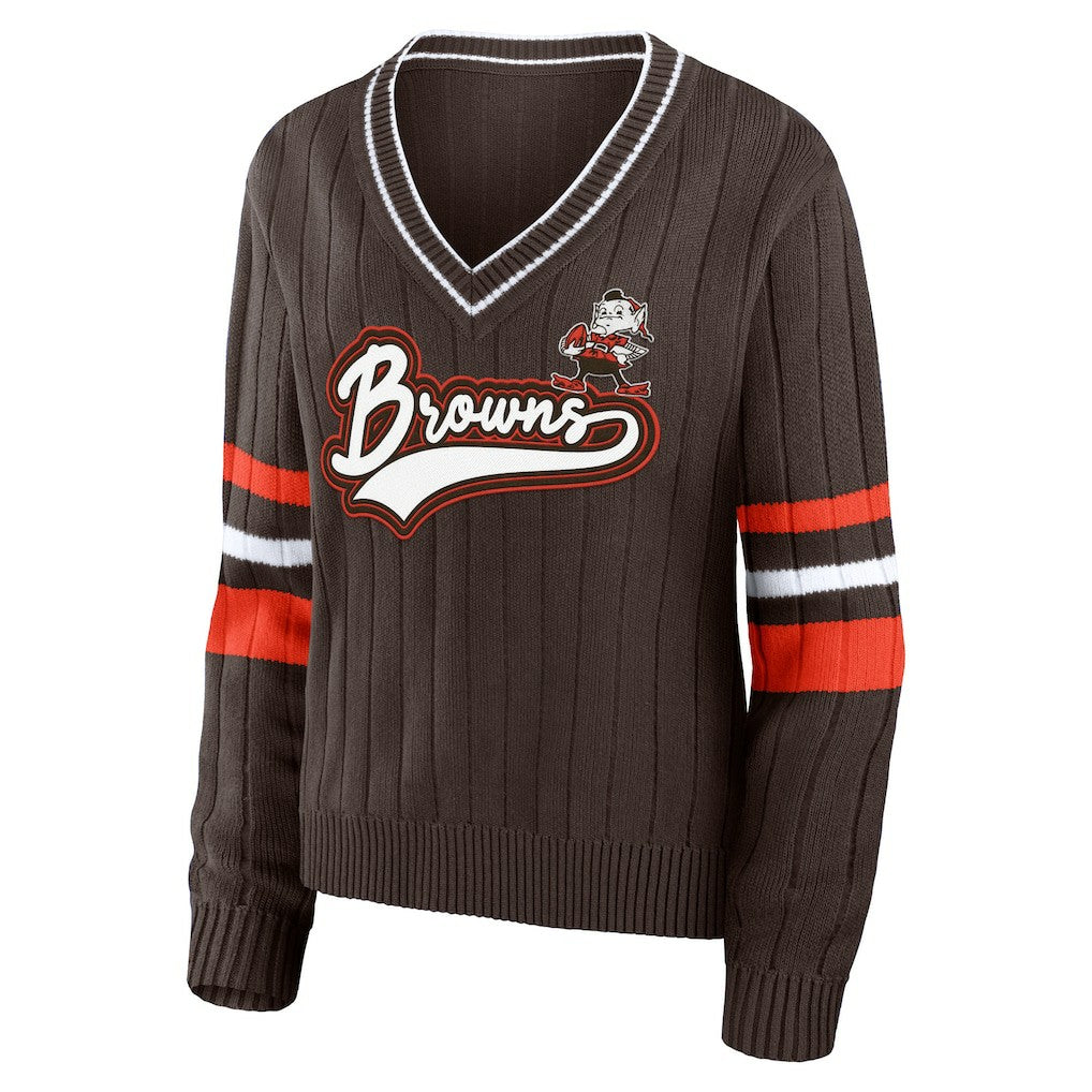 Cleveland Browns WEAR by Erin Andrews Women's Throwback V-Neck Sweater - Brown - NFL