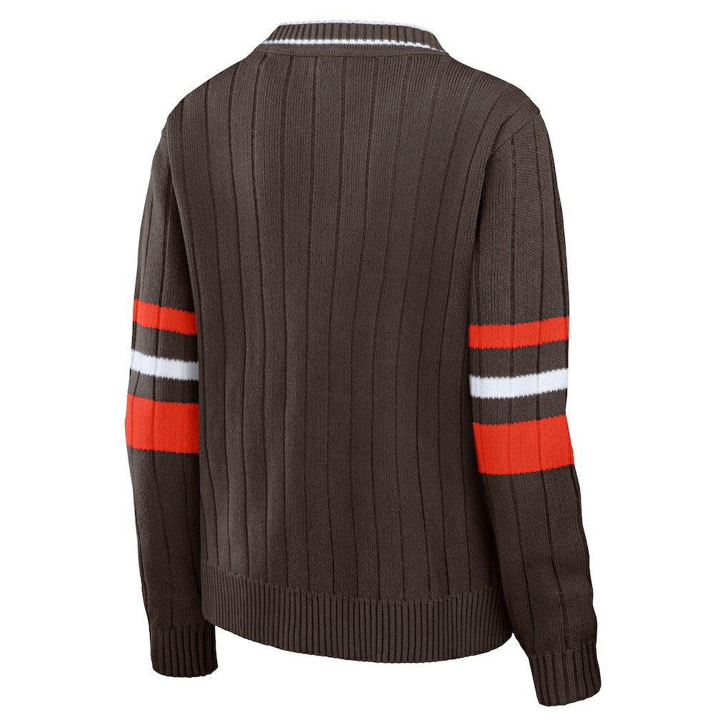 Cleveland Browns WEAR by Erin Andrews Women's Throwback V-Neck Sweater - Brown - NFL