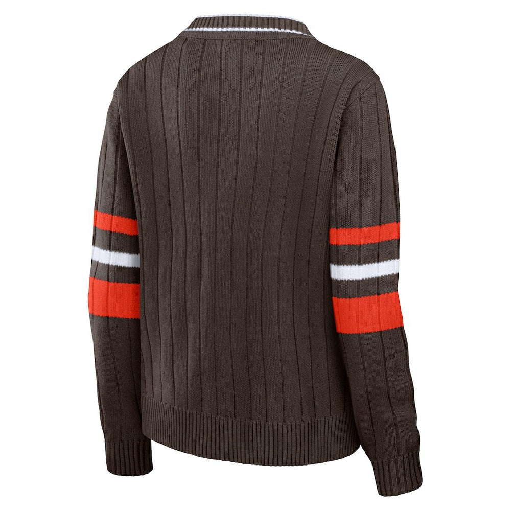 Cleveland Browns WEAR by Erin Andrews Women's Throwback V-Neck Sweater - Brown - NFL