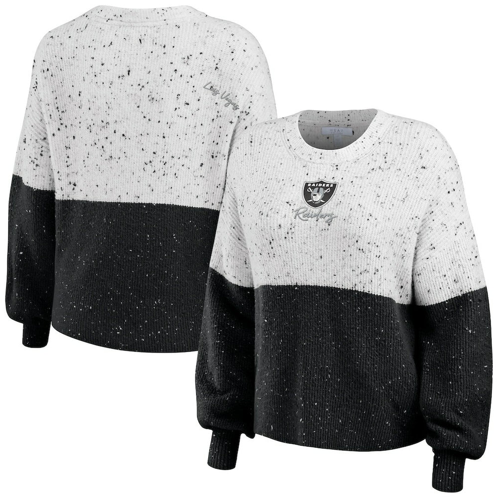 Las Vegas Raiders WEAR by Erin Andrews Women's Lighweight Modest Crop Color-Block Pullover Sweater - White/Black - NFL