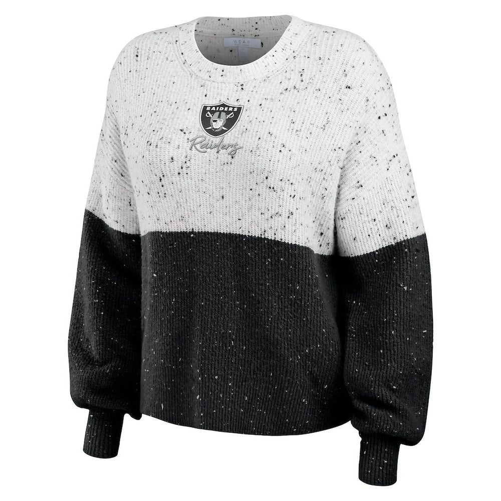 Las Vegas Raiders WEAR by Erin Andrews Women's Lighweight Modest Crop Color-Block Pullover Sweater - White/Black - NFL