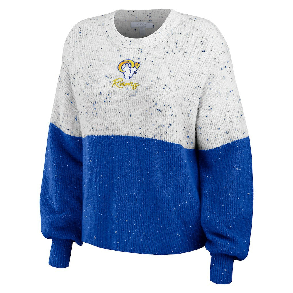 Los Angeles Rams WEAR by Erin Andrews Women's Lighweight Modest Crop Color-Block Pullover Sweater - White/Royal - NFL