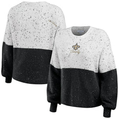 New Orleans Saints WEAR by Erin Andrews Women's Lighweight Modest Crop Color-Block Pullover Sweater - White/Black - NFL
