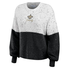 New Orleans Saints WEAR by Erin Andrews Women's Lighweight Modest Crop Color-Block Pullover Sweater - White/Black - NFL