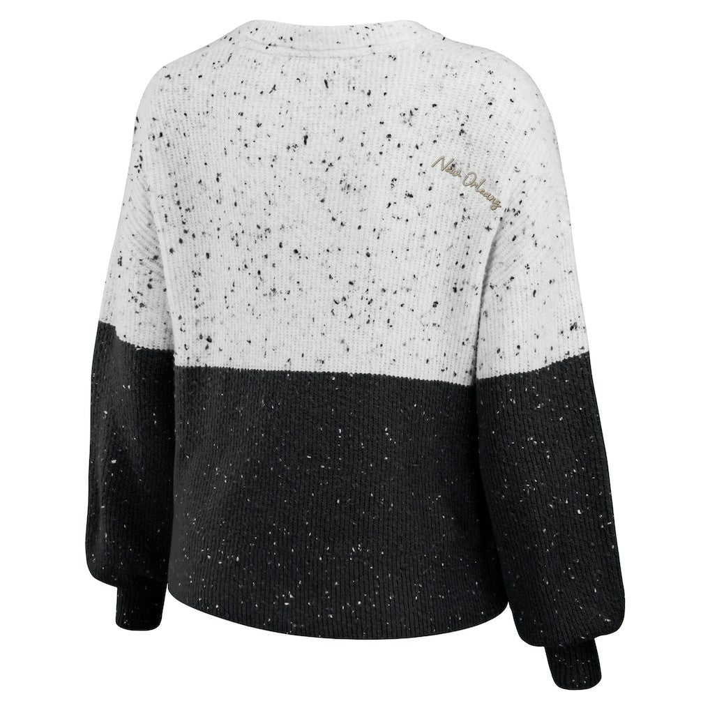 New Orleans Saints WEAR by Erin Andrews Women's Lighweight Modest Crop Color-Block Pullover Sweater - White/Black - NFL