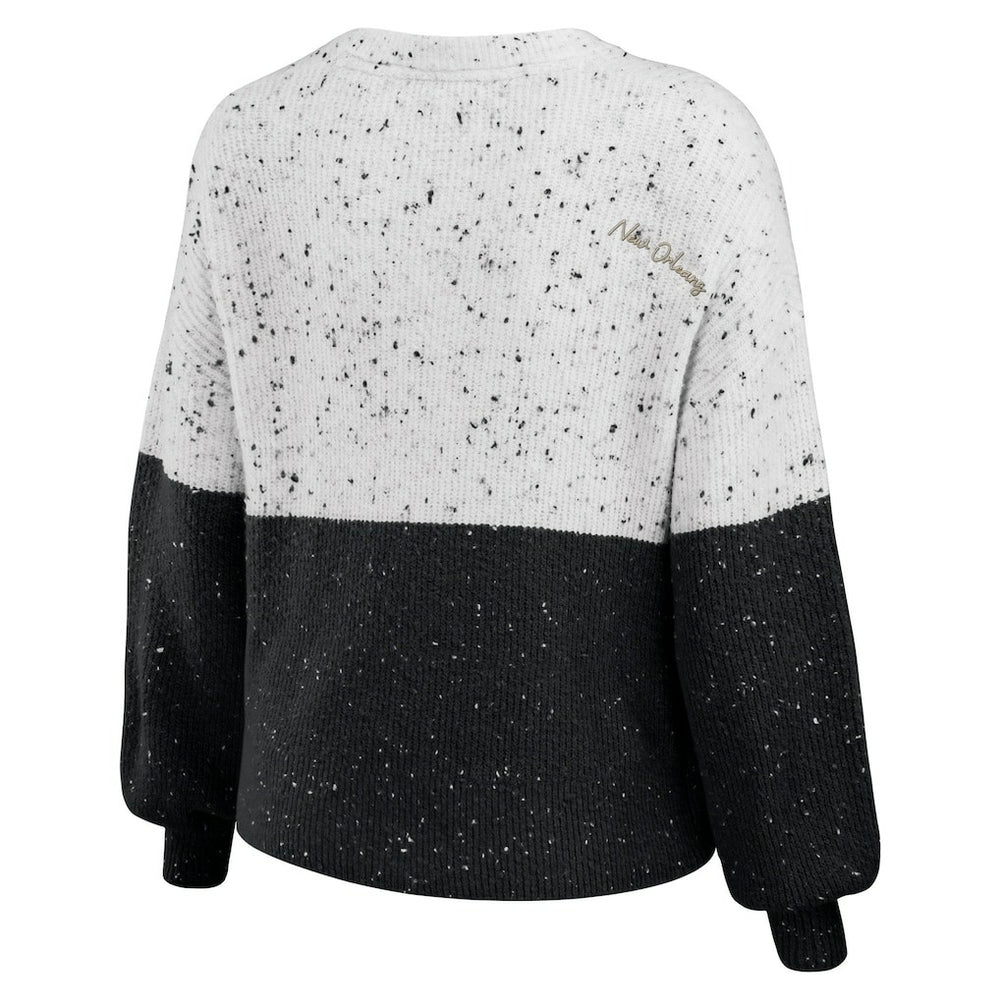 New Orleans Saints WEAR by Erin Andrews Women's Lighweight Modest Crop Color-Block Pullover Sweater - White/Black - NFL
