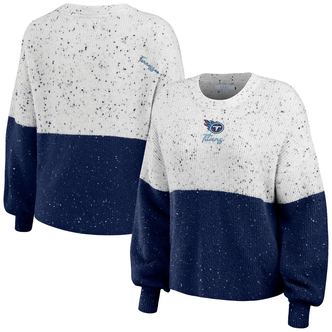 Tennessee Titans WEAR by Erin Andrews Women's Lighweight Modest Crop Color-Block Pullover Sweater - White/Navy - NFL