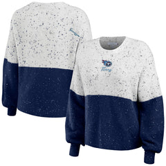 Tennessee Titans WEAR by Erin Andrews Women's Lighweight Modest Crop Color-Block Pullover Sweater - White/Navy - NFL