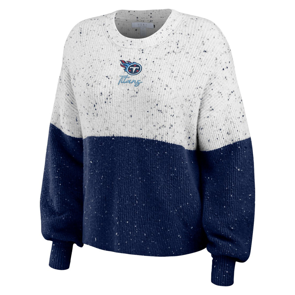 Tennessee Titans WEAR by Erin Andrews Women's Lighweight Modest Crop Color-Block Pullover Sweater - White/Navy - NFL