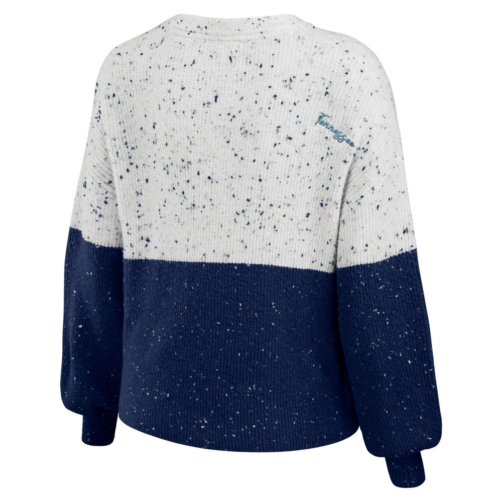 Tennessee Titans WEAR by Erin Andrews Women's Lighweight Modest Crop Color-Block Pullover Sweater - White/Navy - NFL