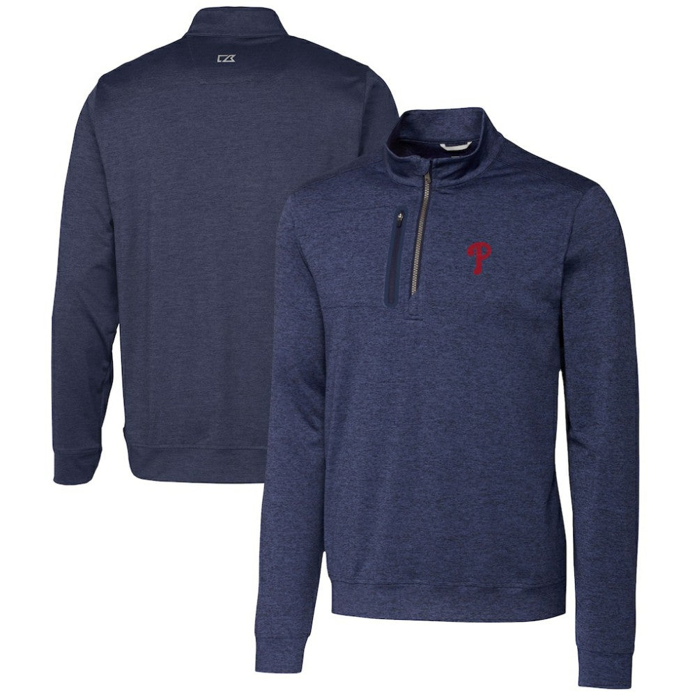Philadelphia Phillies Cutter & Buck Stealth Heathered Quarter-Zip Pullover Top Sale