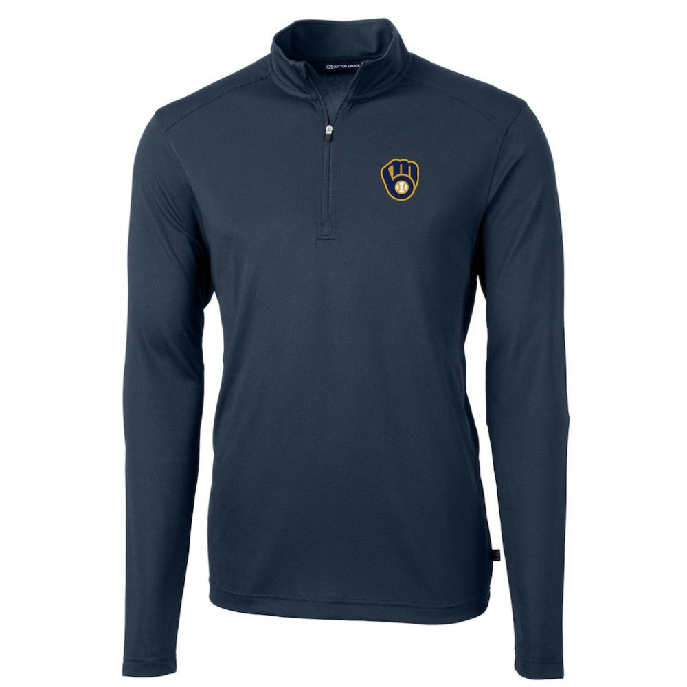 Milwaukee Brewers Cutter & Buck Virtue Eco Pique Recycled Quarter-Zip Pullover Top for sale