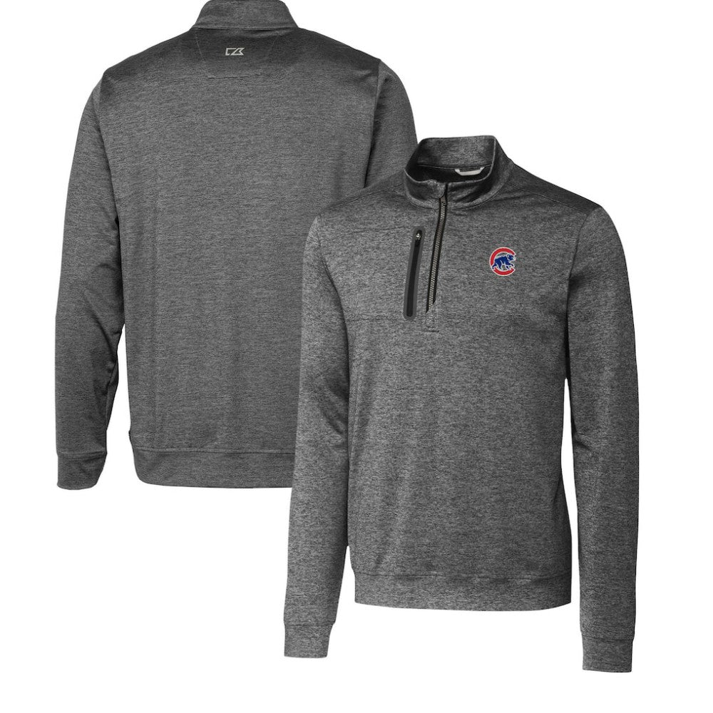 Chicago Cubs Cutter & Buck Stealth Heathered Quarter-Zip Pullover Top Outlet