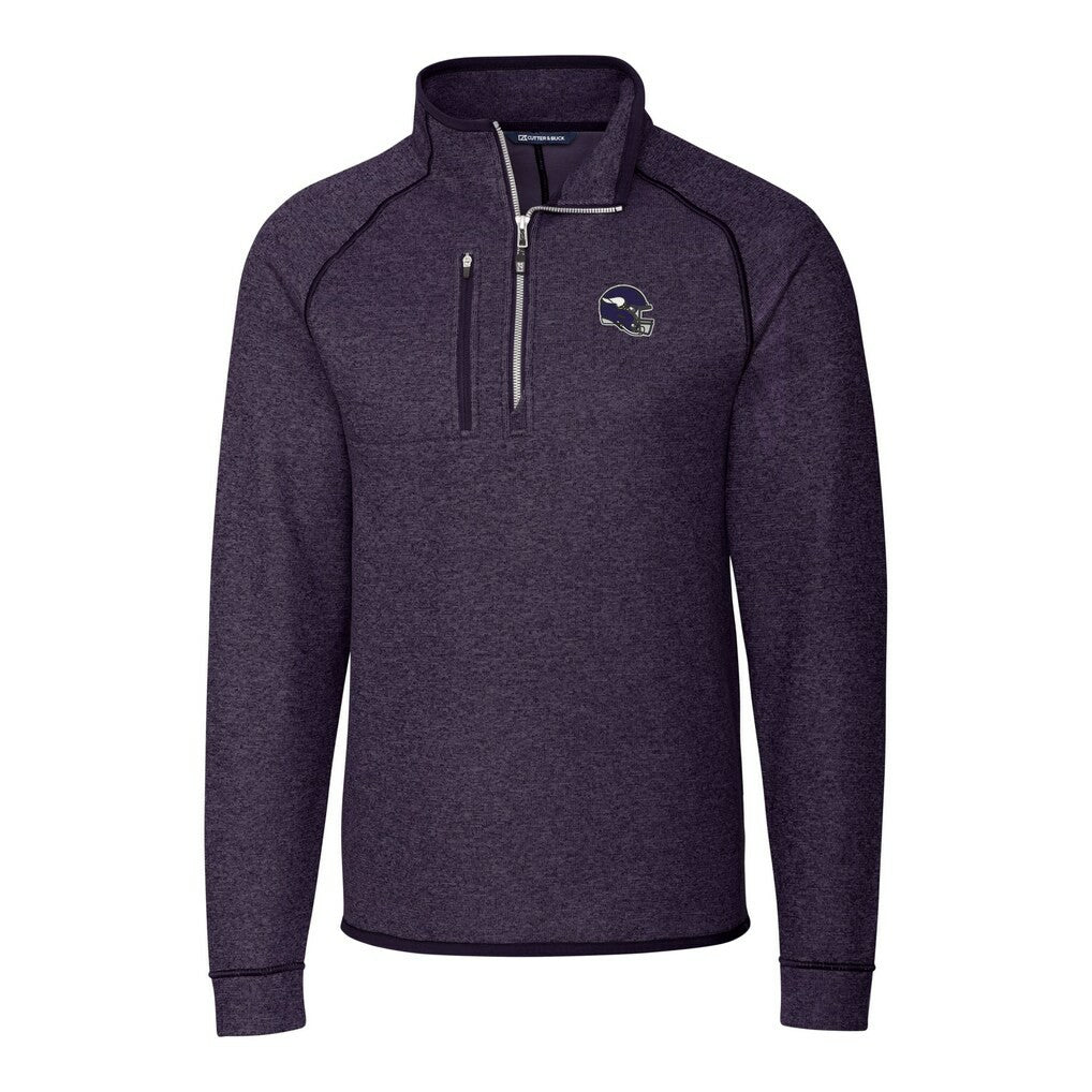 Minnesota Vikings Cutter & Buck Helmet Mainsail Sweater-Knit Half-Zip Pullover Jacket - Purple - NFL