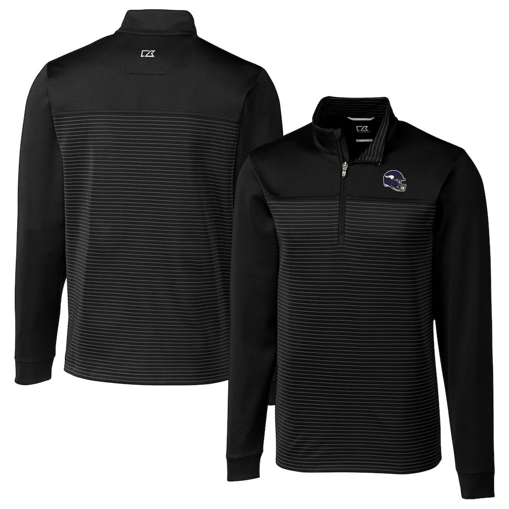 Minnesota Vikings Cutter & Buck Traverse Stripe Stretch Quarter-Zip Pullover Top - Black - NFL