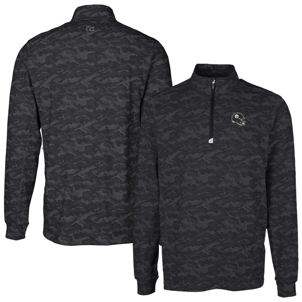 Pittsburgh Steelers Cutter & Buck Helmet Traverse Camo Print Stretch Quarter-Zip Pullover Top - Black - NFL
