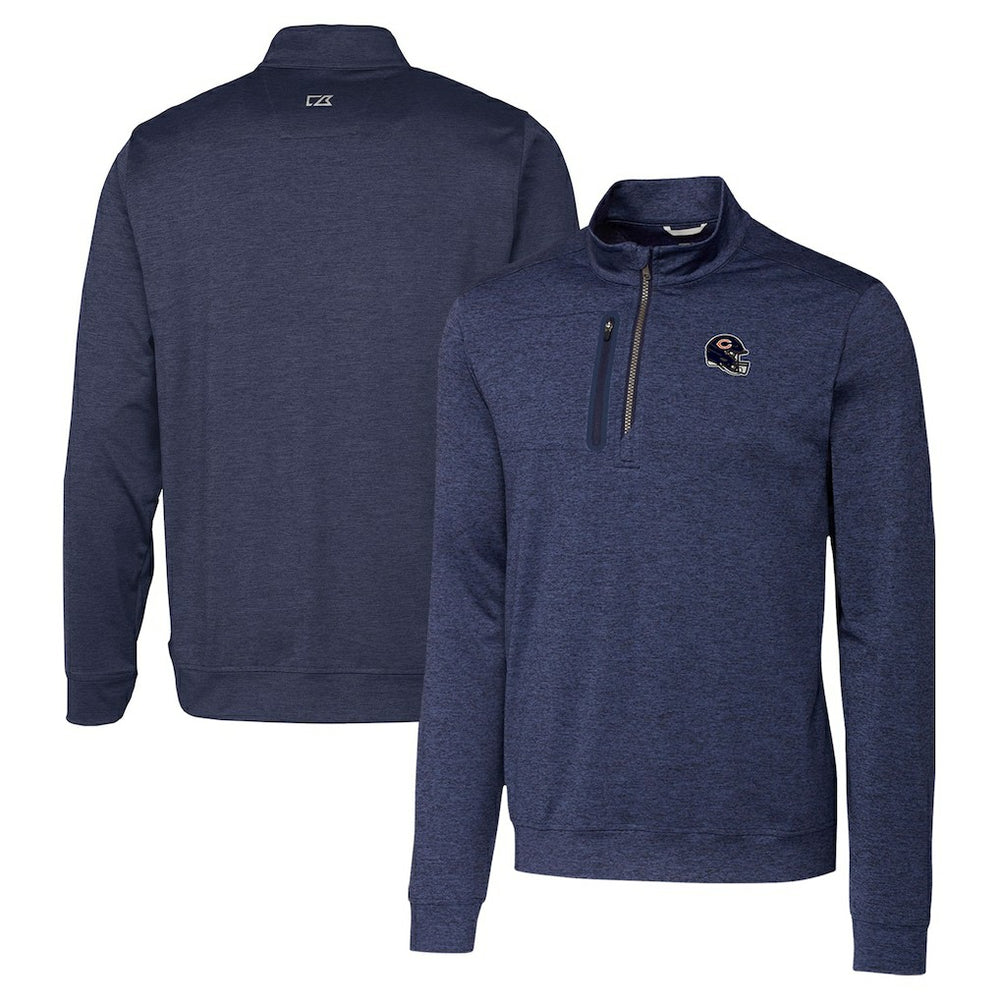 Chicago Bears Cutter & Buck Helmet Stealth Heathered Quarter-Zip Pullover Top - Navy - NFL