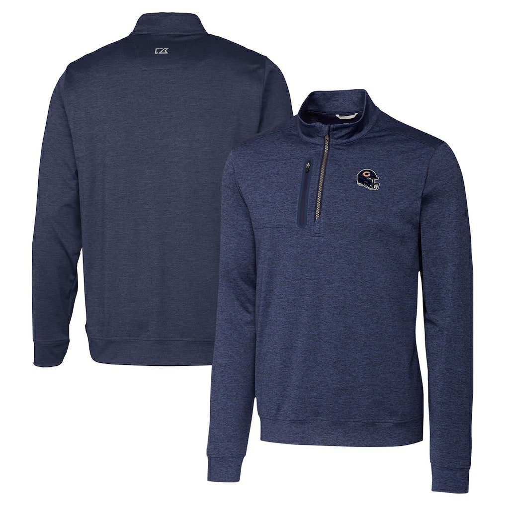 Chicago Bears Cutter & Buck Helmet Stealth Heathered Quarter-Zip Pullover Top - Navy - NFL