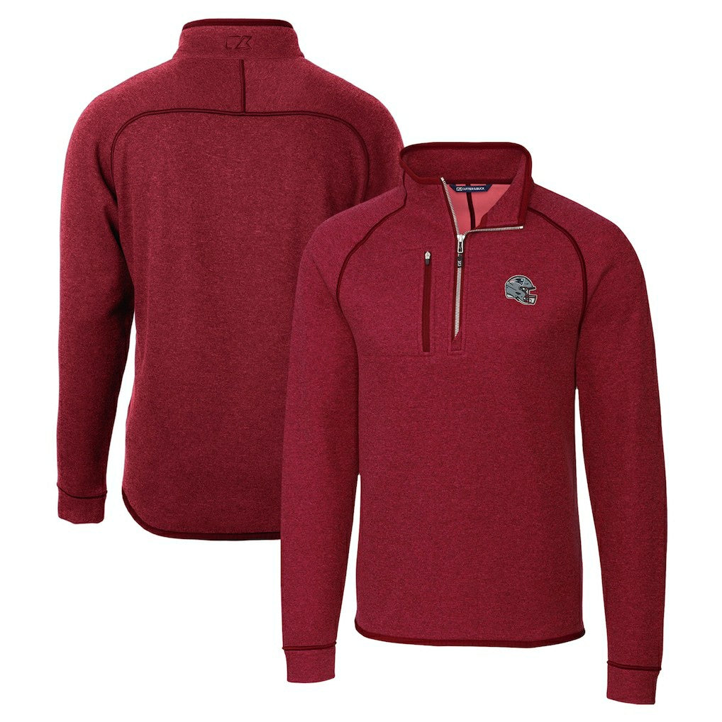 New England Patriots Cutter & Buck Helmet Mainsail Sweater-Knit Half-Zip Pullover Jacket - Red - NFL