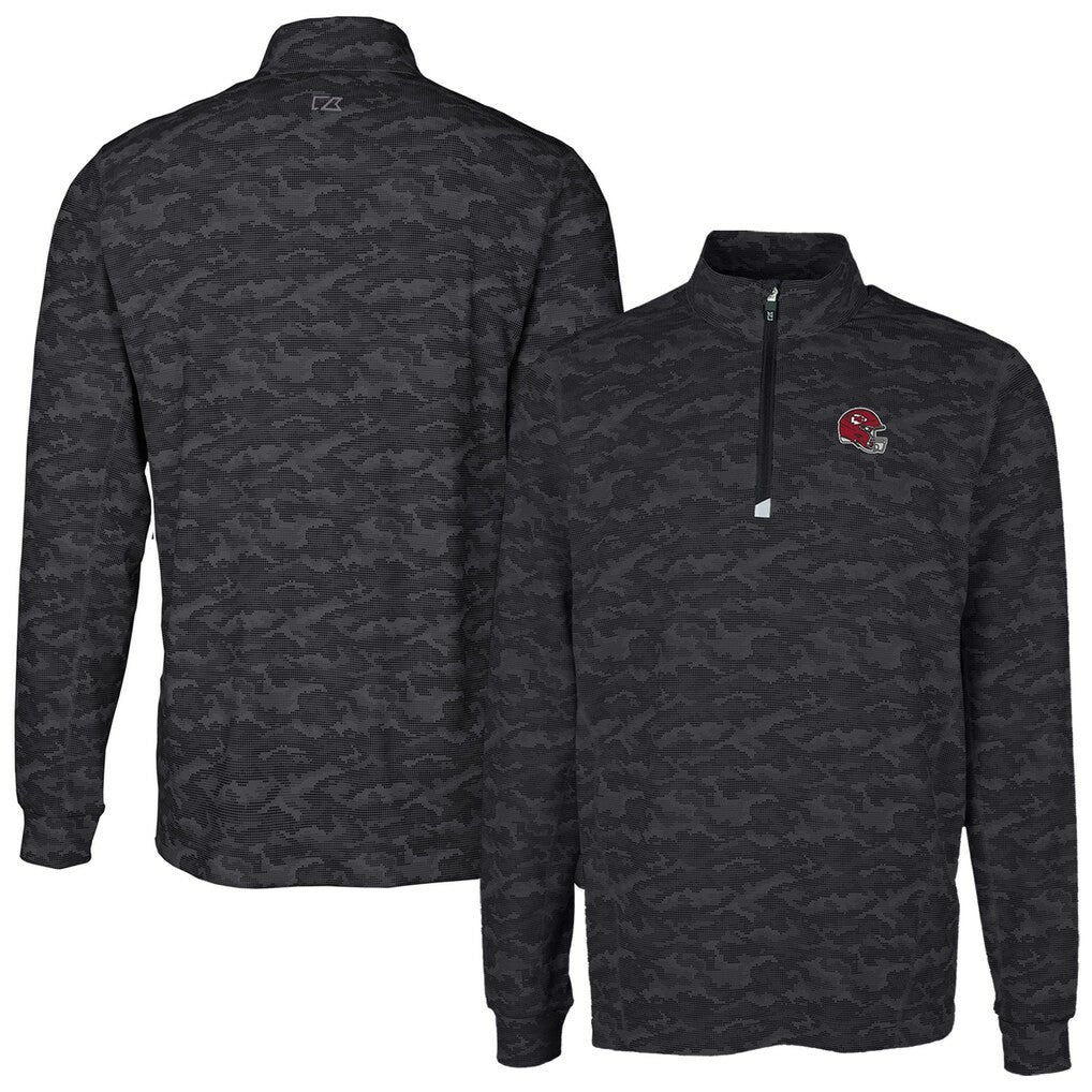 Kansas City Chiefs Cutter & Buck Helmet Traverse Camo Print Stretch Quarter-Zip Pullover Top - Black - NFL