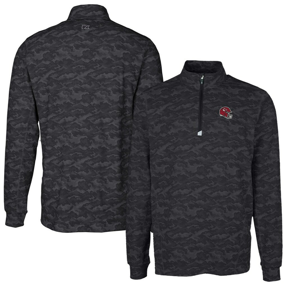 Kansas City Chiefs Cutter & Buck Helmet Traverse Camo Print Stretch Quarter-Zip Pullover Top - Black - NFL