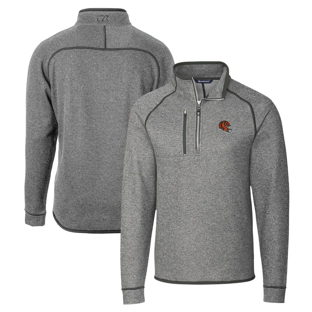 Cincinnati Bengals Cutter & Buck Helmet Mainsail Sweater-Knit Half-Zip Pullover Jacket - Silver - NFL