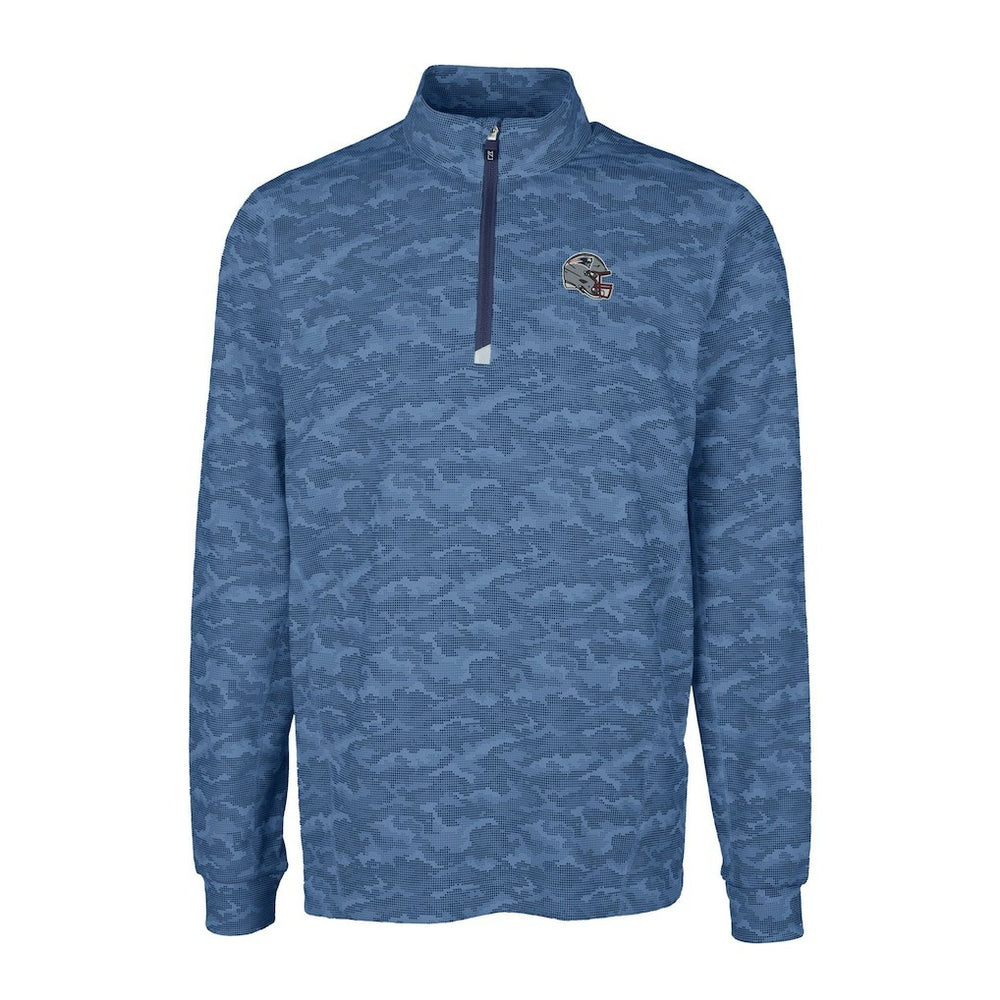 New England Patriots Cutter & Buck Helmet Traverse Camo Print Stretch Quarter-Zip Pullover Top - Navy - NFL