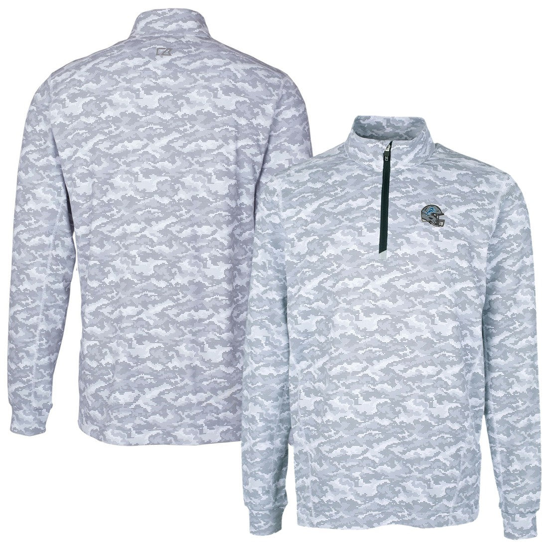 Detroit Lions Cutter & Buck Helmet Traverse Camo Print Stretch Quarter-Zip Pullover Top - Charcoal - NFL
