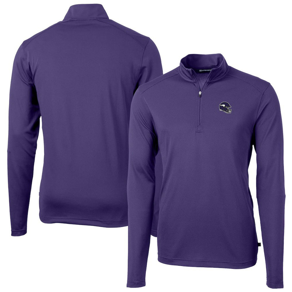 Minnesota Vikings Cutter & Buck Helmet Virtue Eco Pique Recycled Quarter-Zip Pullover Top - Purple - NFL