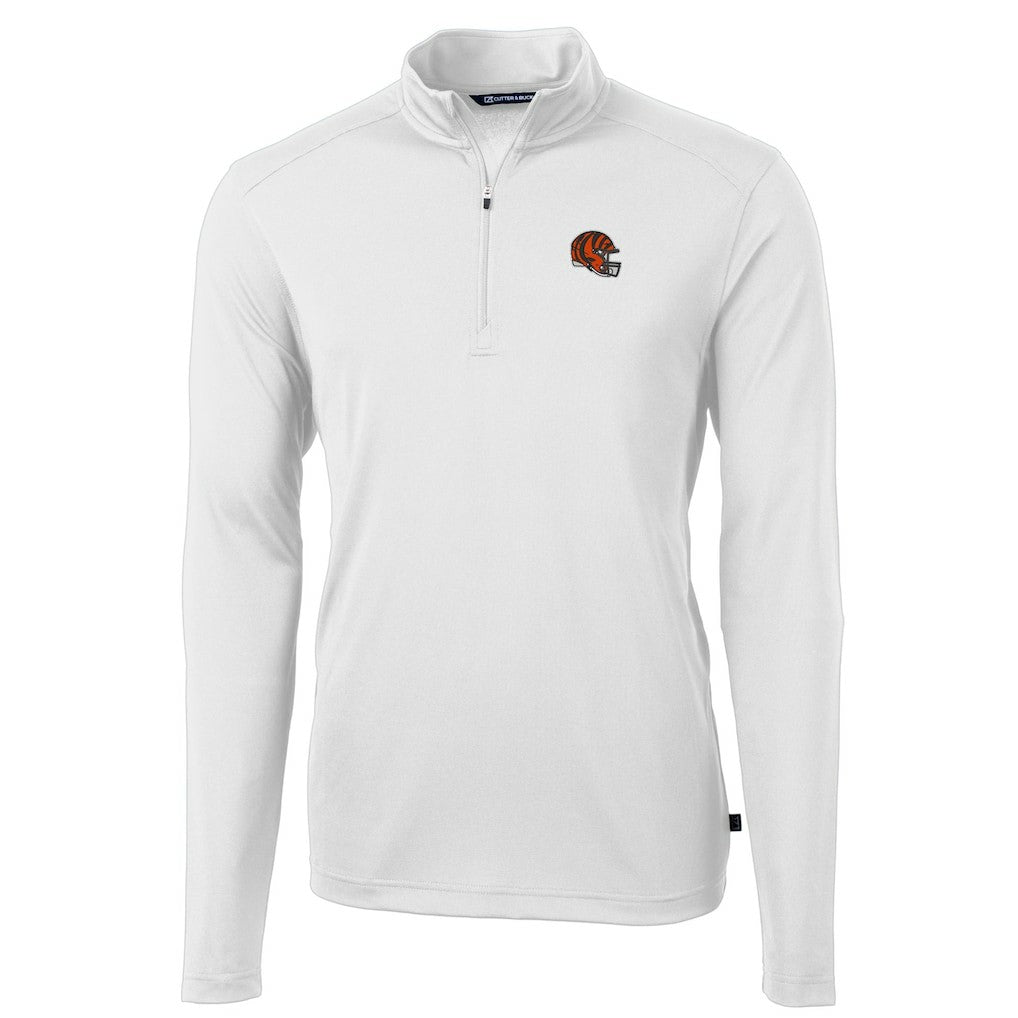 Cincinnati Bengals Cutter & Buck Helmet Virtue Eco Pique Recycled Quarter-Zip Pullover Top - White - NFL