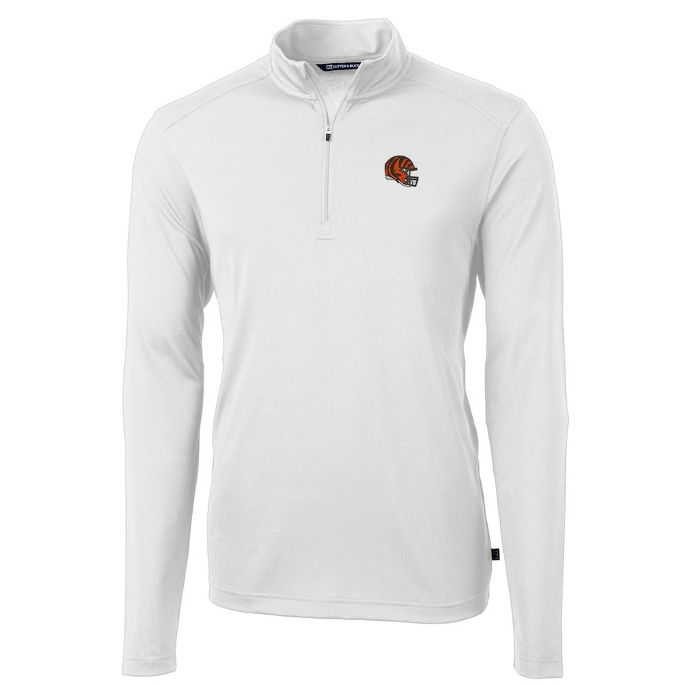 Cincinnati Bengals Cutter & Buck Helmet Virtue Eco Pique Recycled Quarter-Zip Pullover Top - White - NFL