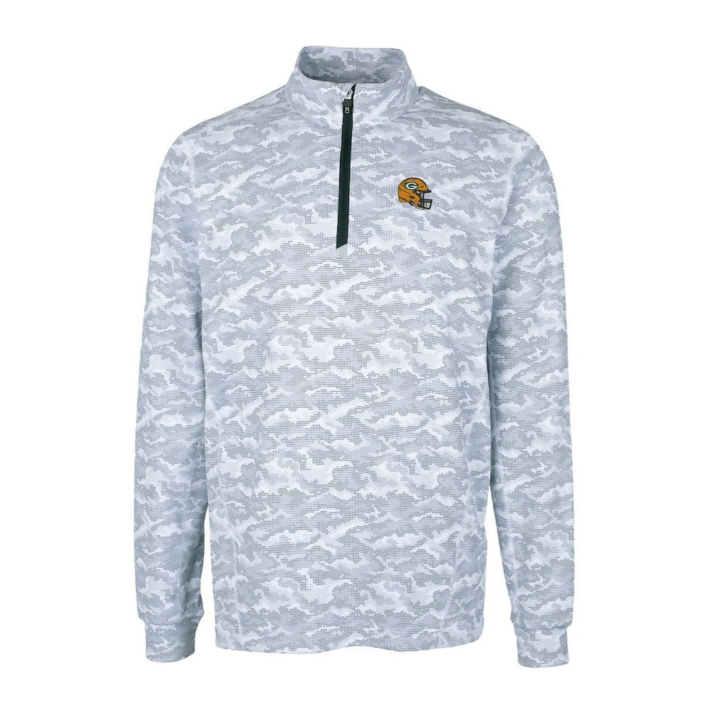 Green Bay Packers Cutter & Buck Helmet Traverse Camo Print Stretch Quarter-Zip Pullover Top - Charcoal - NFL