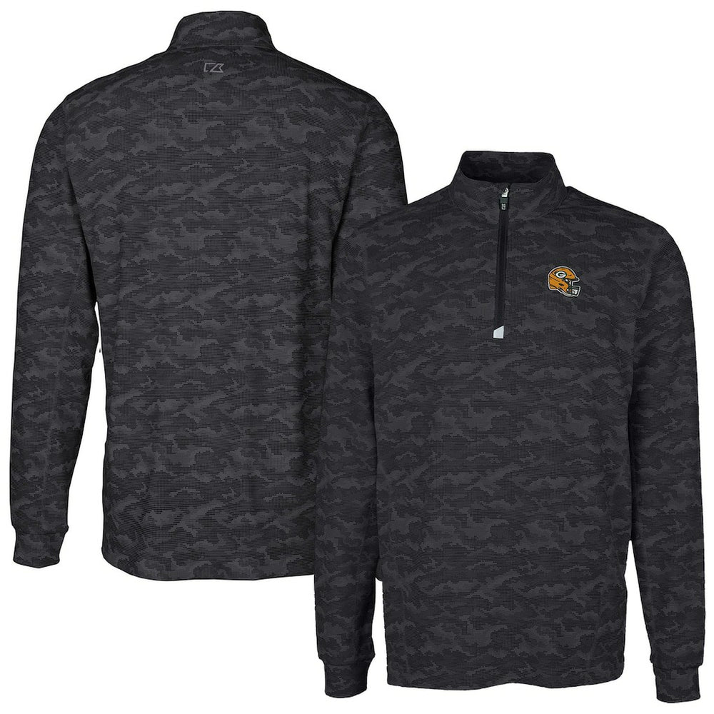 Green Bay Packers Cutter & Buck Helmet Traverse Camo Print Stretch Quarter-Zip Pullover Top - Black - NFL