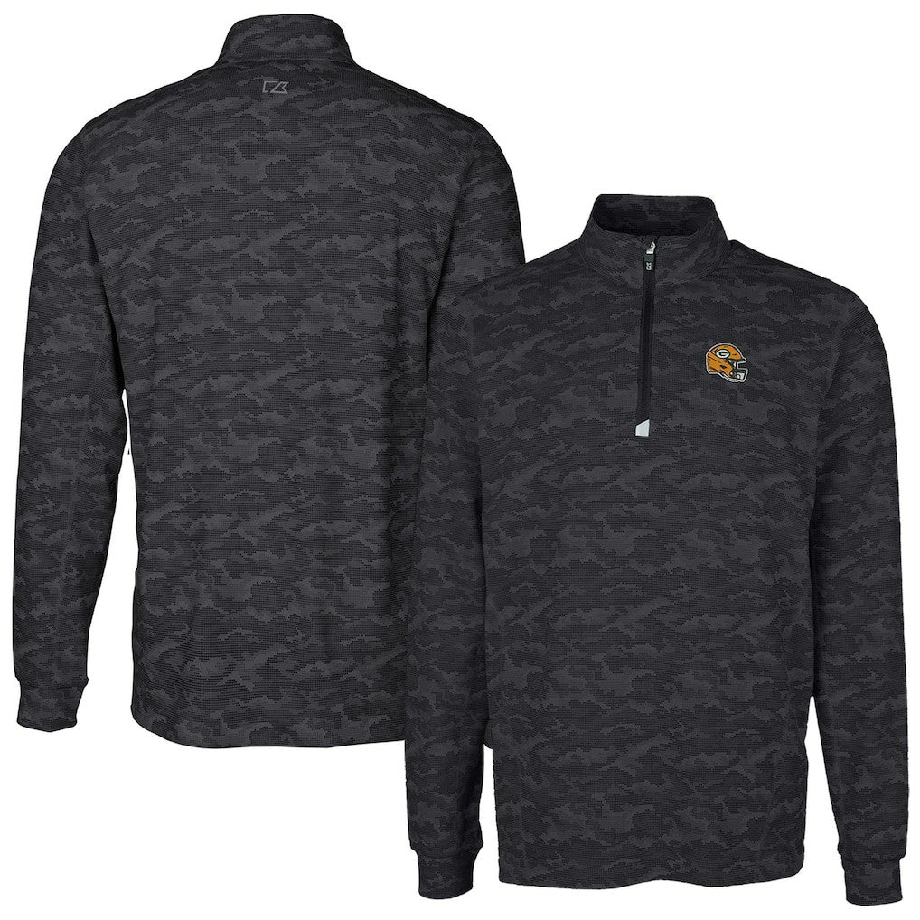 Green Bay Packers Cutter & Buck Helmet Traverse Camo Print Stretch Quarter-Zip Pullover Top - Black - NFL