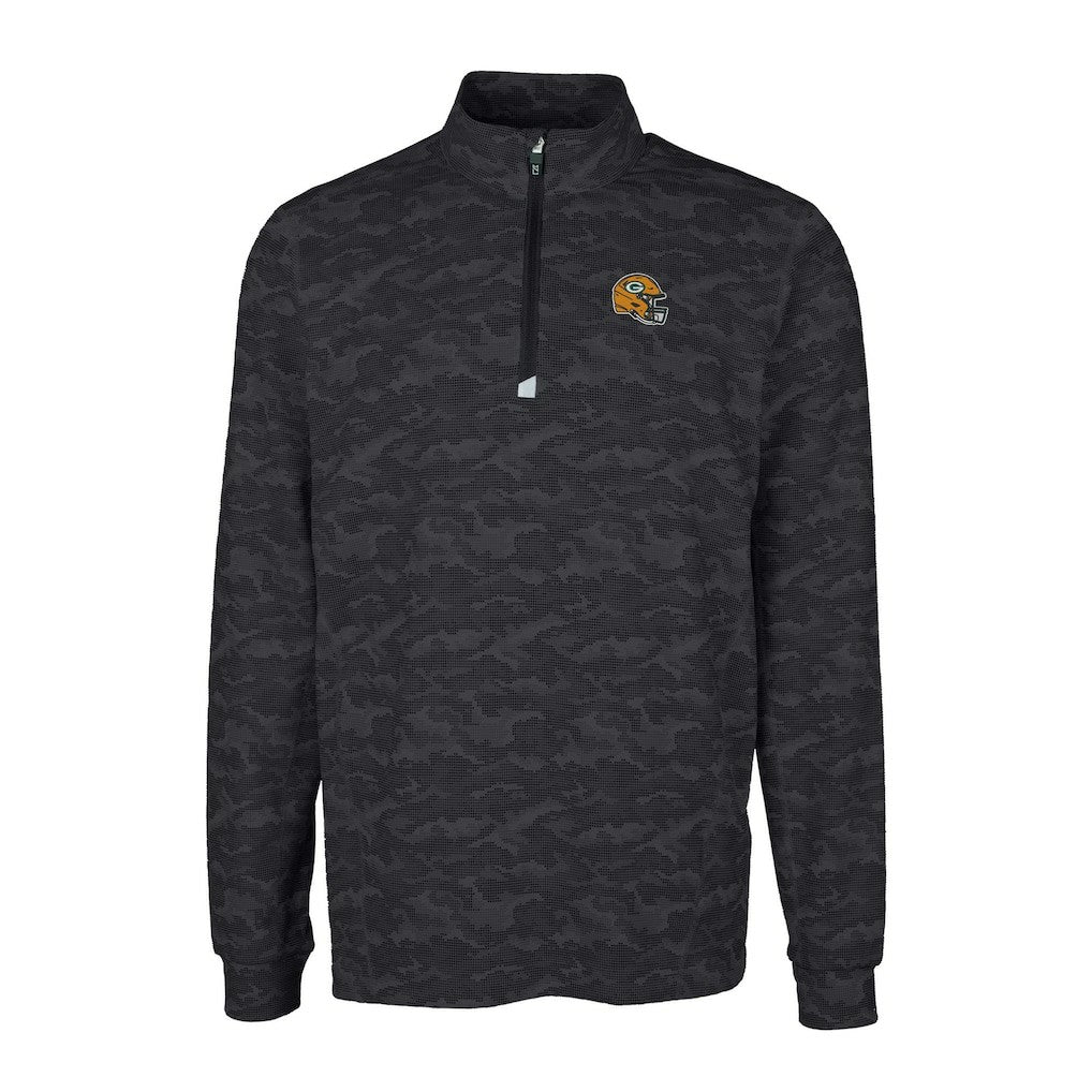 Green Bay Packers Cutter & Buck Helmet Traverse Camo Print Stretch Quarter-Zip Pullover Top - Black - NFL