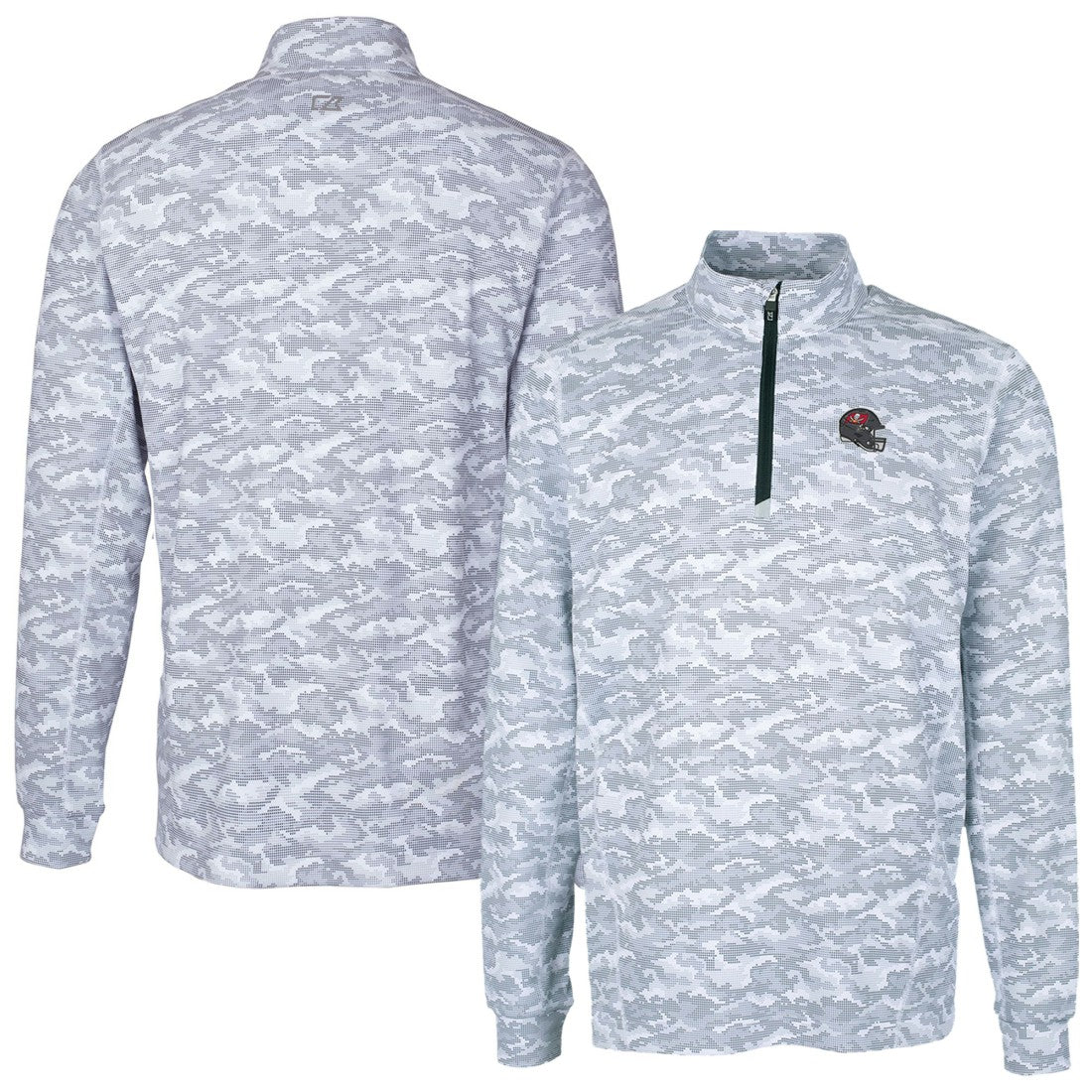 Tampa Bay Buccaneers Cutter & Buck Helmet Traverse Camo Print Stretch Quarter-Zip Pullover Top - Charcoal - NFL
