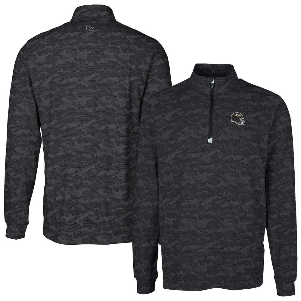 Baltimore Ravens Cutter & Buck Helmet Traverse Camo Print Stretch Quarter-Zip Pullover Top - Black - NFL