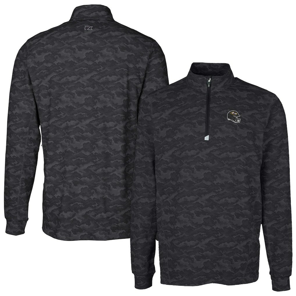 Baltimore Ravens Cutter & Buck Helmet Traverse Camo Print Stretch Quarter-Zip Pullover Top - Black - NFL